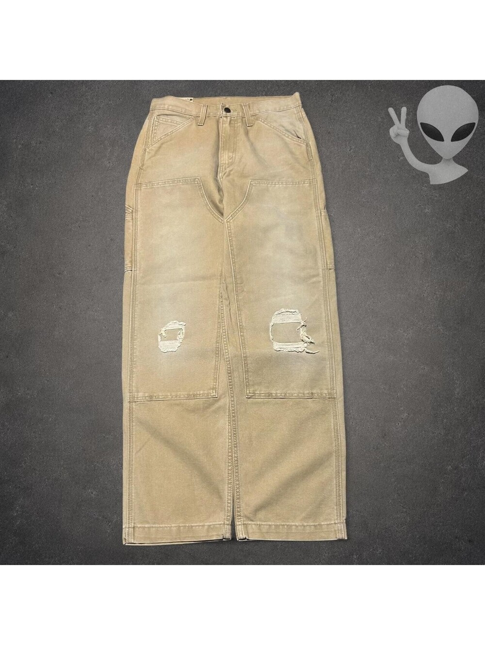 Levi's 568 Loose Double-Knee Pants Mens US 28x32 Tan Distressed Canvas Workwear